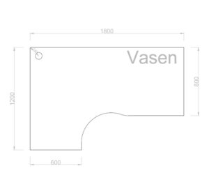 Valkoinen kulmakansi 120 x 180 cm vasen ja läpivientiholkki 80 mm, vakiona kulmakansissa. Toimii myös RS3 - Kulmasähköpöytä kokonaisuudessa.